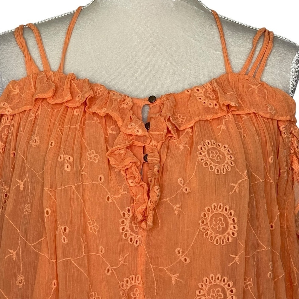 Anthropologie Floreat Maryana Open Shoulder Blouse Women’s Size XS Tangerine - Picture 5 of 11